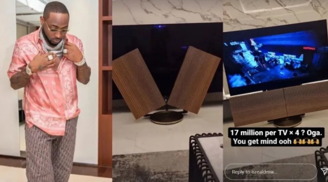 Check out the moment Isreal DMW flaunts newly acquired N68 TV set by his boss(Davido). See what he said
