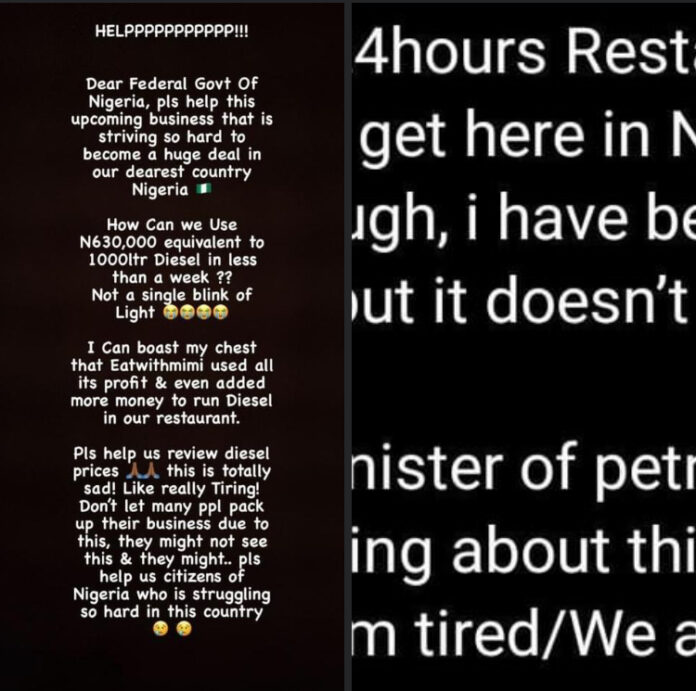 Restauranteur Laments Over Hike In Diesel Price, Complains Spending Of N630, 000 Per Week