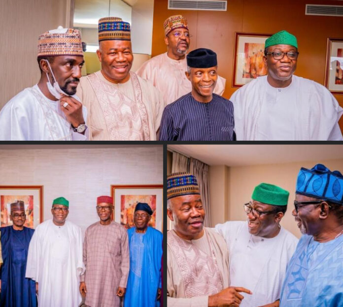 Osinbajo, Fayemi, Akpabio Meets At APC Party Screening In Abuja