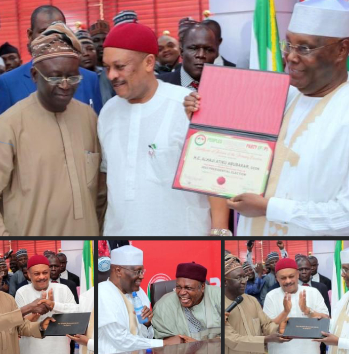 Atiku Receives Certificate Of Return From PDP In Abuja