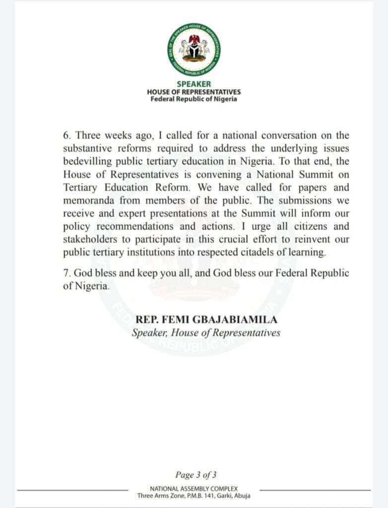 Half Salary: Speaker Gbajabiamila Reveals Reason Why Varsity Lecturers Were Not Paid In Full