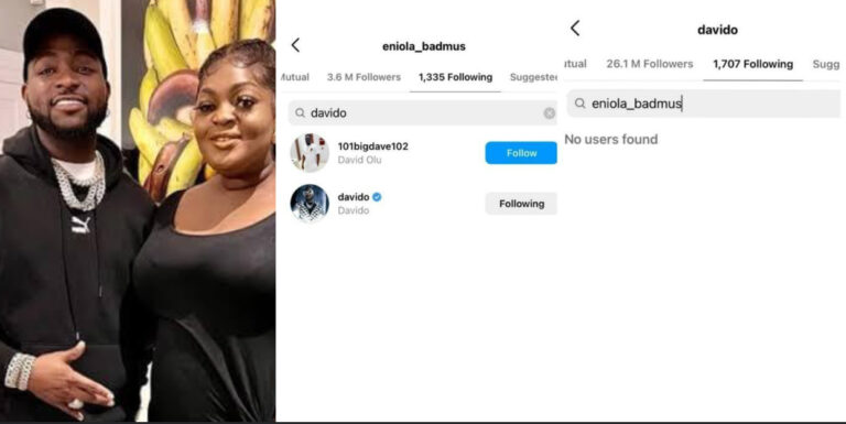 Music Star, Davido Unfollows Actress Eniola Badmus On Instagram