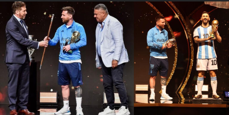 Lionel Messi Honoured With ‘Baton Of Football’, Statue (Photos)