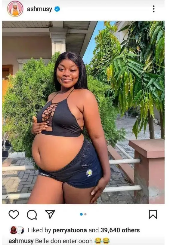 “Belle don enter oooh” – Instagram Influencer Ashmusy says as she shares pregnancy photo 1 “Belle don enter oooh” – Instagram Influencer Ashmusy says as she shares pregnancy photo