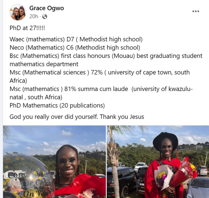 See Photos As Nigerian lady celebrates bagging a PhD in mathematics at 27