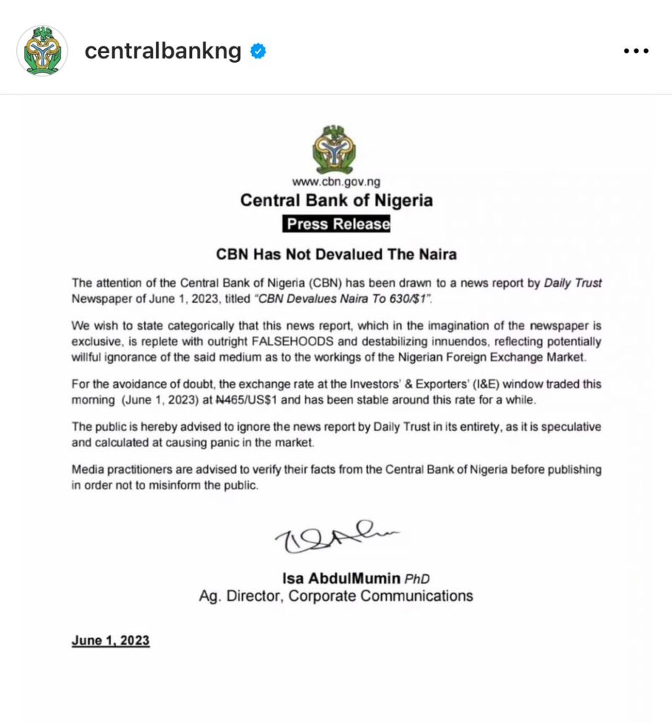 We Did Not Devalue Naira - CBN