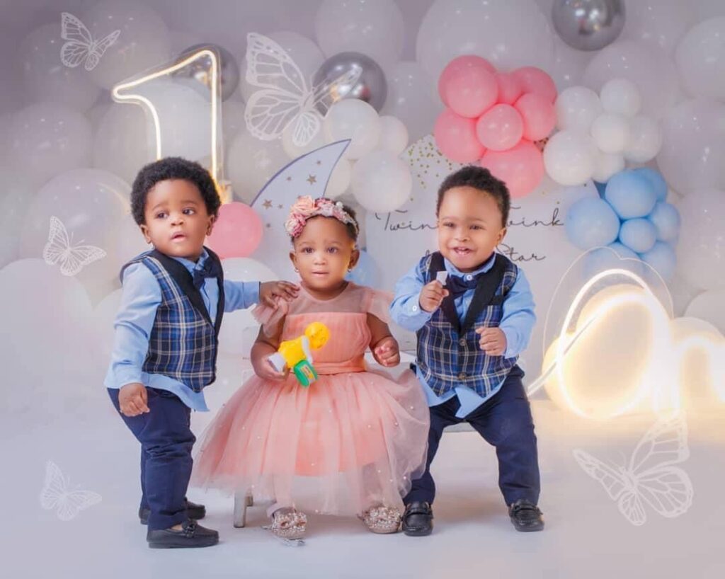 Excitement As Couple Welcomes Beautiful Triplets After 12 Years Of Waiting, Marks First Birthday