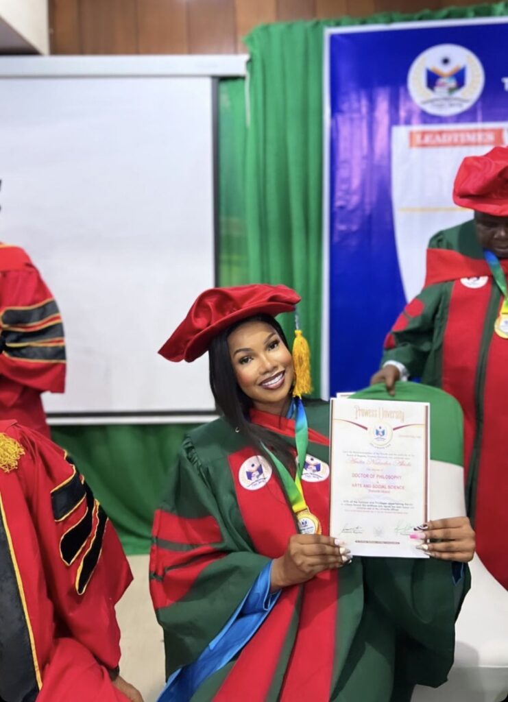BBNaija Star Tacha Receives Honorary Doctorate Degree From USA Varsity (Photos) 1 BBNaija Star Tacha Receives Honorary Doctorate Degree From USA Varsity (Photos)