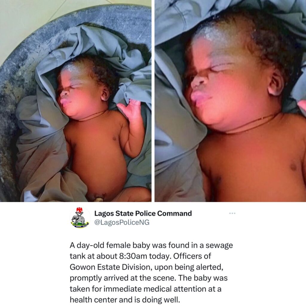 Newborn Baby Rescued From Sewage Tank In Lagos State 1 Newborn Baby Rescued From Sewage Tank In Lagos State
