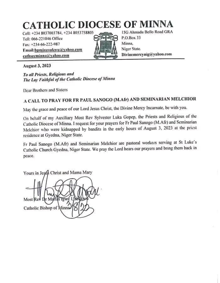 Gunmen Kidnap Two Catholic Priests In Niger State
