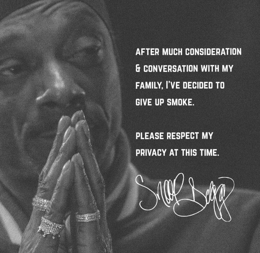 BREAKING: 52-year-old American Rapper, Snoop Dogg, Finally Quits Smoking