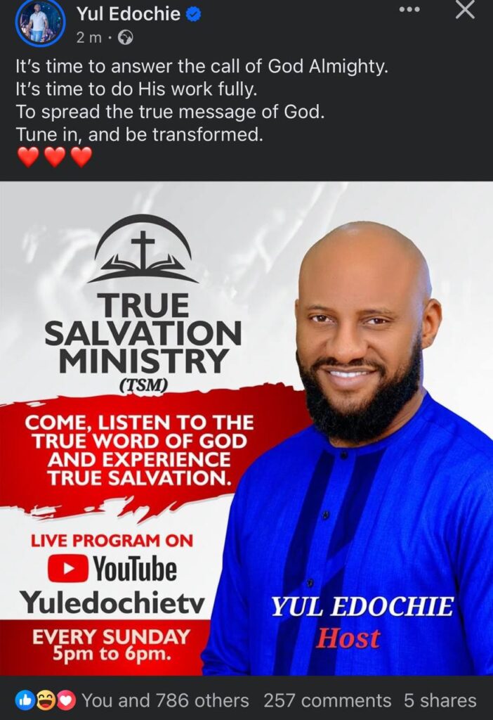 Actor Yul Edochie Embarks On Spiritual Journey As He Unveil 'True Salvation Ministry'