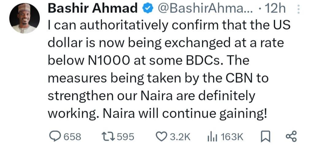 Naira Surges, Trades Below N1000 per Dollar in Black Market