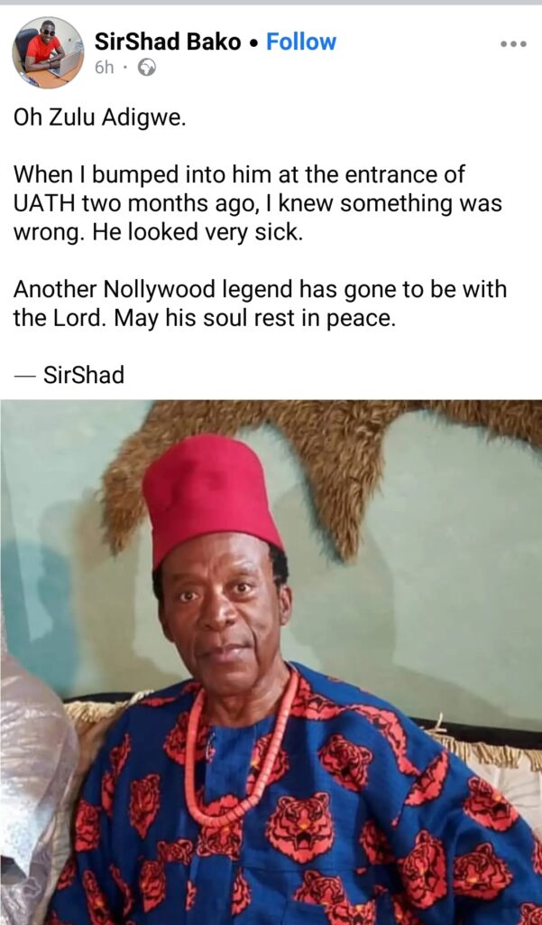 Popular Nollywood Actor Joe Zulu Adigwe Is D€ad