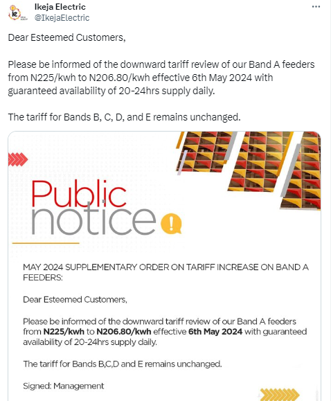 Ikeja Electric Announce Massive Electricity Tariff Reduction for Band A Customers