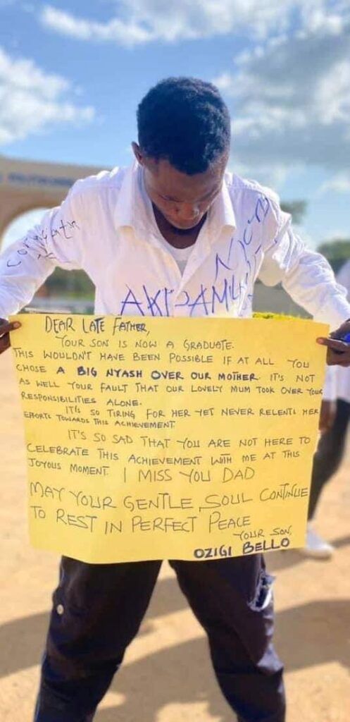 "This wouldn't have been possible if you had chosen a big nyash over our mother" - Graduating poly student pays tribute to his late father as he signs out 2 "This wouldn't have been possible if you had chosen a big nyash over our mother" - Graduating poly student pays tribute to his late father as he signs out