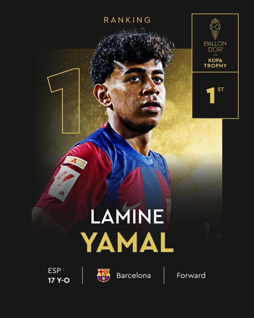 Ballon d’Or: Lamine Yamal wins 2024 Kopa Trophy award