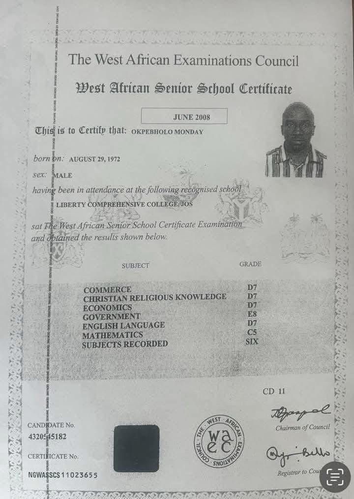 Nigerians dîgs out WAEC result of Edo state Governor, Monday Okpebholo (Photo)