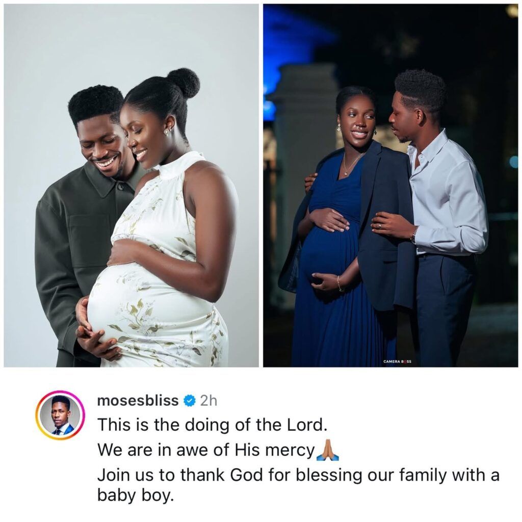 Nigerian Gospel singer, Moses Bliss and wife, Marie, welcome first child, a baby boy