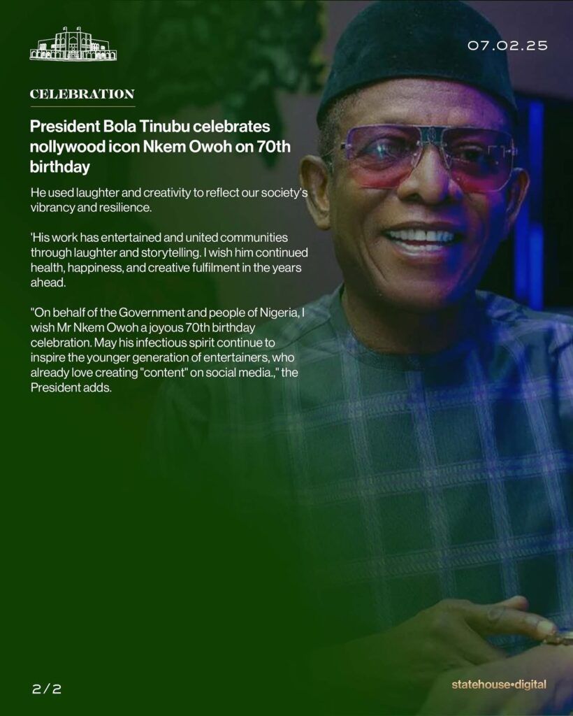 Tinubu lauds nollywood icon Nkem Owoh on 70th birthday