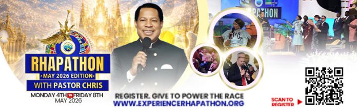 Flyer of Global Rhapathon 2026 with Pastor Chris